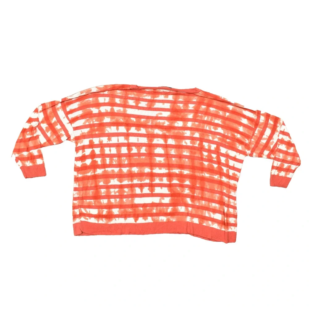 Lane Bryant Sweater Womens 26/28 Orange White Striped Tie Dye Knit Rayon Pullove